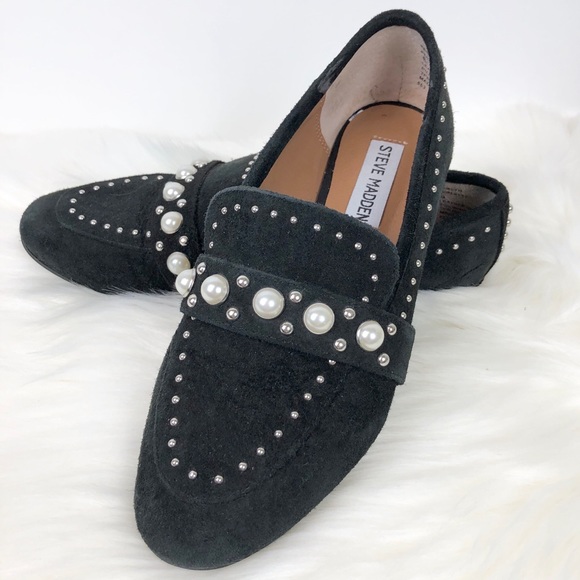 Steve Madden Shoes - Steve Madden Pearl & Studs Black Suede Loafers